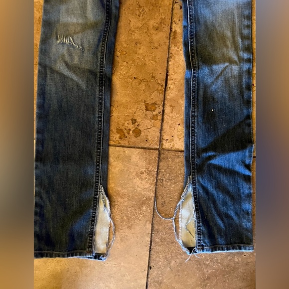 Free People Slit seam distressed blue jeans split seam bottom size 24 0 - Picture 7 of 8
